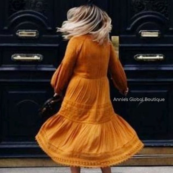 RARE NWT ANTHROPOLOGIE Golden Peasant Embroidered Maxi Dress. Size 4 - Picture 2 of 16